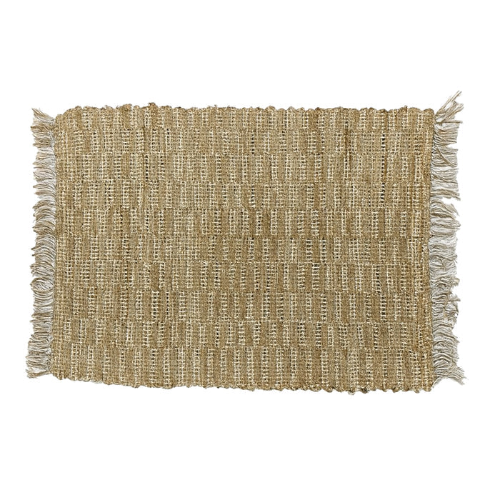 LAHTI - Tapis rectangulaire en coton avec motifs marrons et écrus 90 x 50 cm