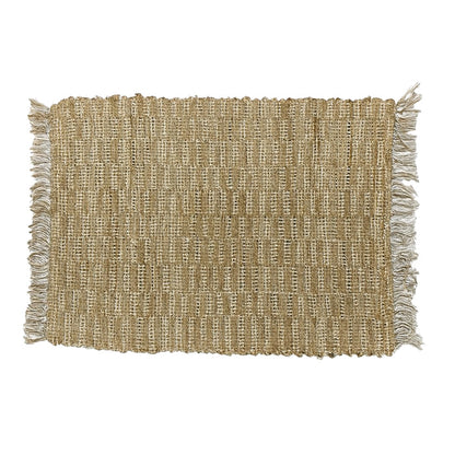 LAHTI - Tapis rectangulaire en coton avec motifs marrons et écrus 90 x 50 cm