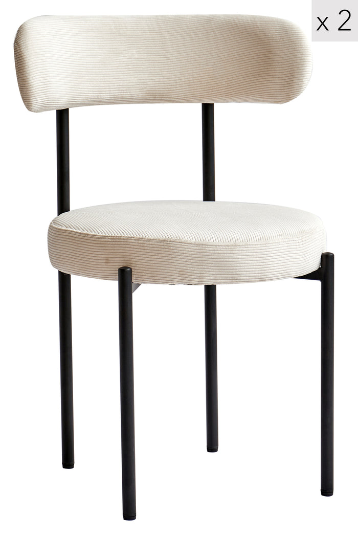 LARS - Lot de 2 chaises scandinaves en métal et velours côtelé beige