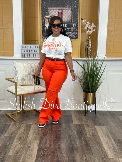 London Straight Leg Distressed Jeans (Orange)