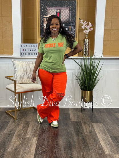 London Straight Leg Distressed Jeans (Orange)