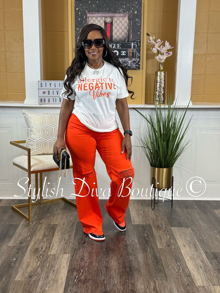 London Straight Leg Distressed Jeans (Orange)