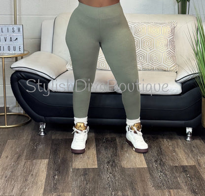 Luxe Cotton Leggings up to 3XL (Light Olive)
