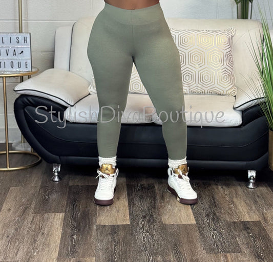 Luxe Cotton Leggings up to 3XL (Light Olive)