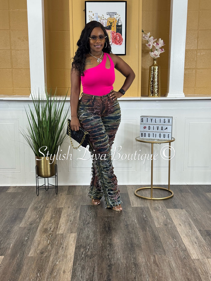 Maddy One Shoulder Bodysuit (Hot Pink)