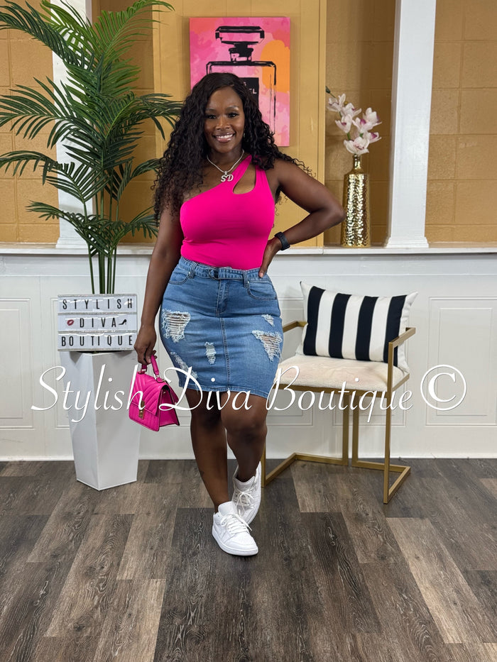 Maddy One Shoulder Bodysuit (Hot Pink)