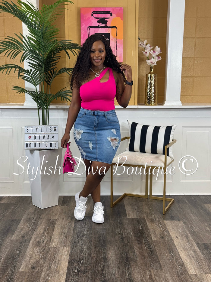 Maddy One Shoulder Bodysuit (Hot Pink)