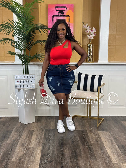 Maddy One Shoulder Bodysuit (Red)