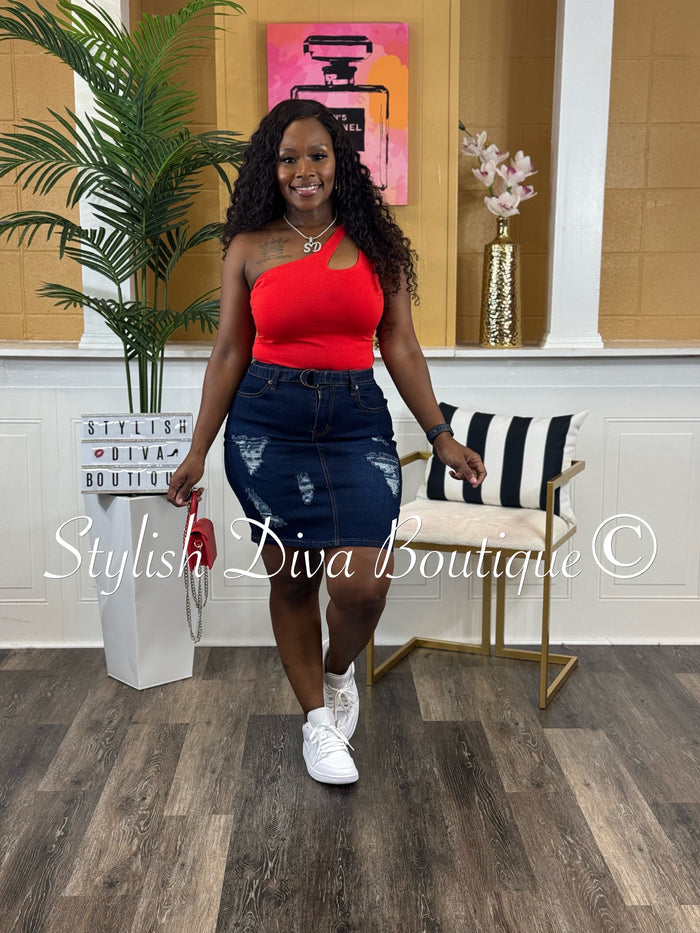 Maddy One Shoulder Bodysuit (Red)