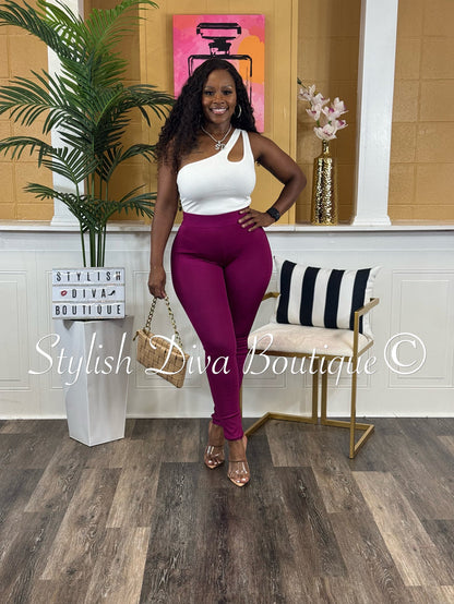 Maddy One Shoulder Bodysuit (White)