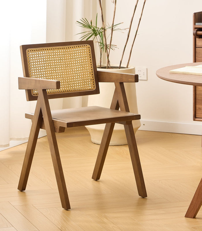 MADEIRA - Fauteuil de table en bois massif foncé et cannage