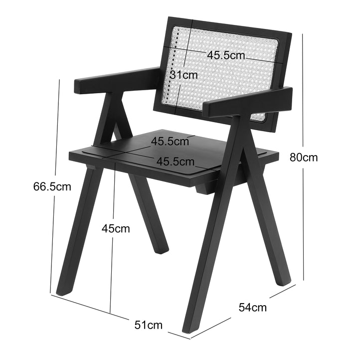 MADEIRA - Fauteuil de table en bois massif foncé et cannage