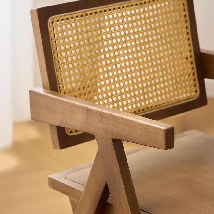 MADEIRA - Fauteuil de table en bois massif foncé et cannage