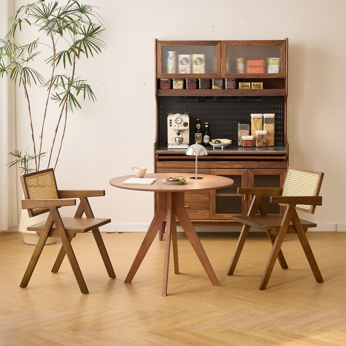 MADEIRA - Fauteuil de table en bois massif foncé et cannage