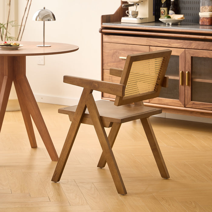 MADEIRA - Fauteuil de table en bois massif foncé et cannage