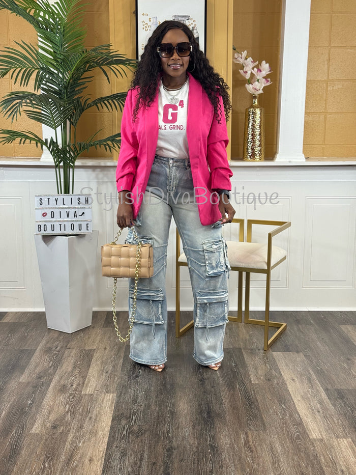 Main Character Acid Wash Cargo Jeans (Light Denim Wash) *PREORDER