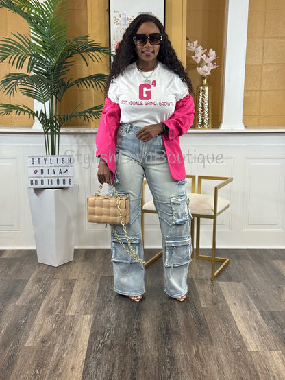 Main Character Acid Wash Cargo Jeans (Light Denim Wash) *PREORDER