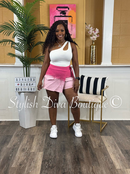 Megan Ombre Washed Mini Skort (Pink)
