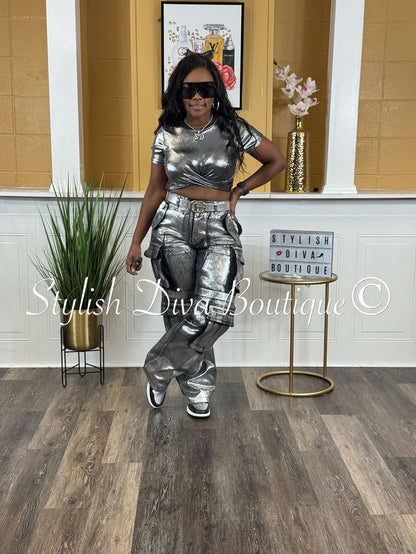 Meta Metallic Crop Top (Chrome)