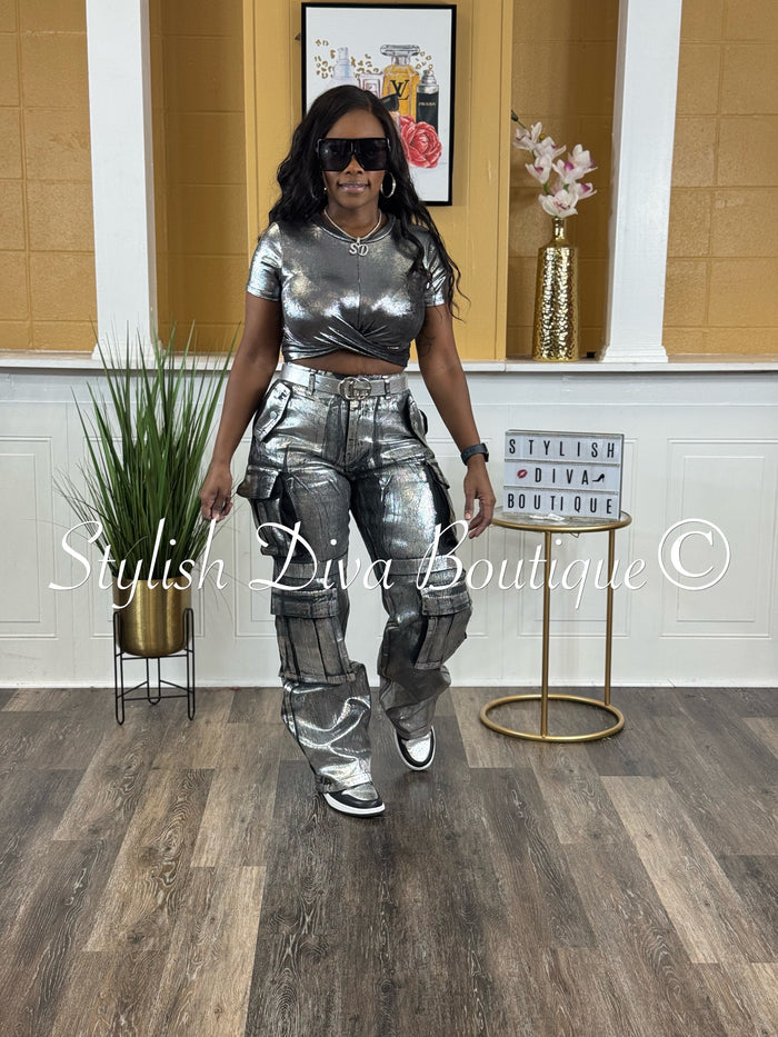 Meta Metallic Crop Top (Chrome)