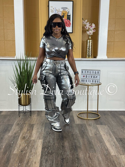 Meta Metallic Crop Top (Chrome)