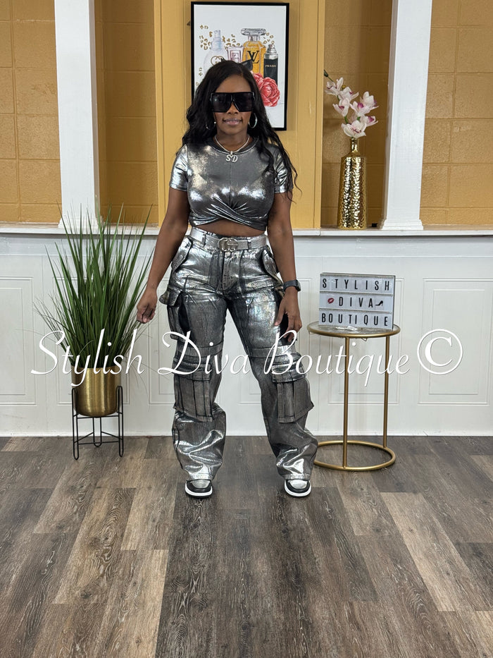 Meta Metallic Crop Top (Chrome)