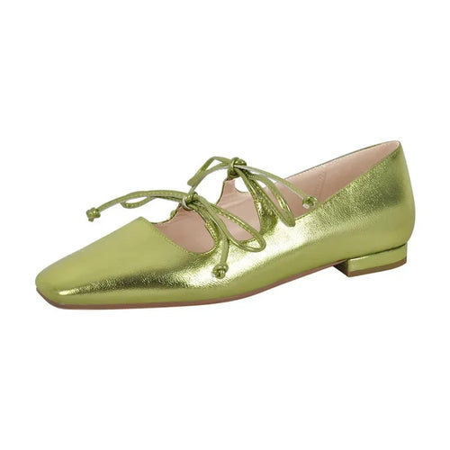 Metallic Mary Jane Double Bow Ballerina Flats