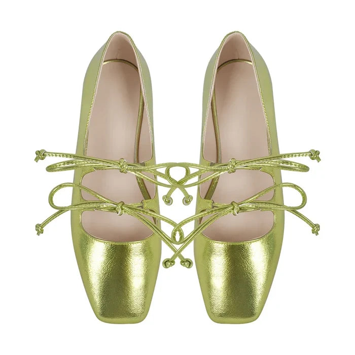 Metallic Mary Jane Double Bow Ballerina Flats