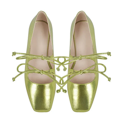 Metallic Mary Jane Double Bow Ballerina Flats