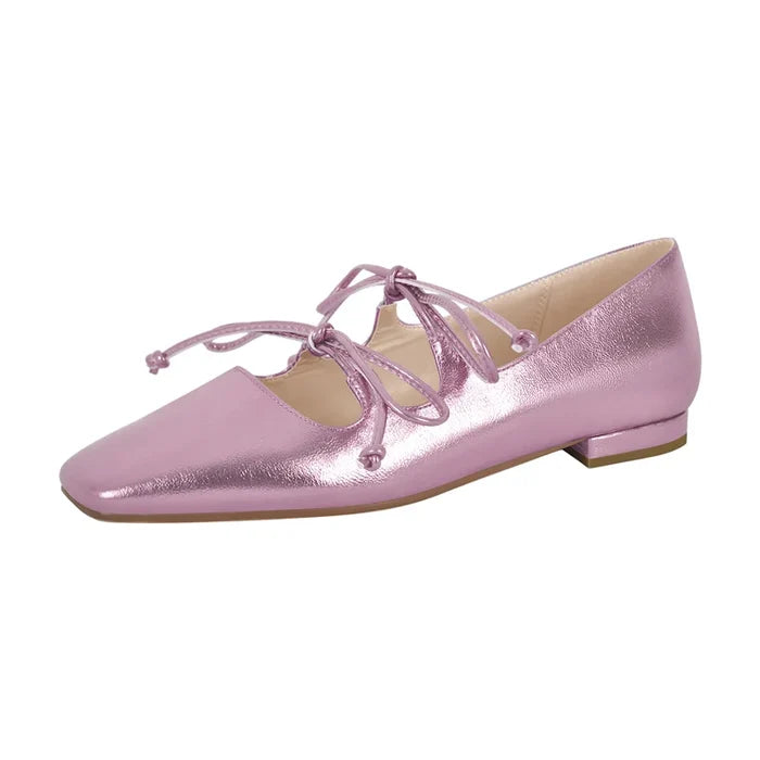 Metallic Mary Jane Double Bow Ballerina Flats