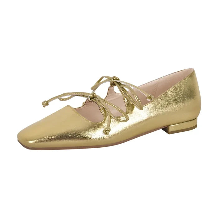 Metallic Mary Jane Double Bow Ballerina Flats
