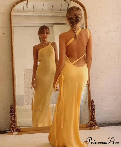 Moonlit Satin Asymmetrical Backless Maxi Dress