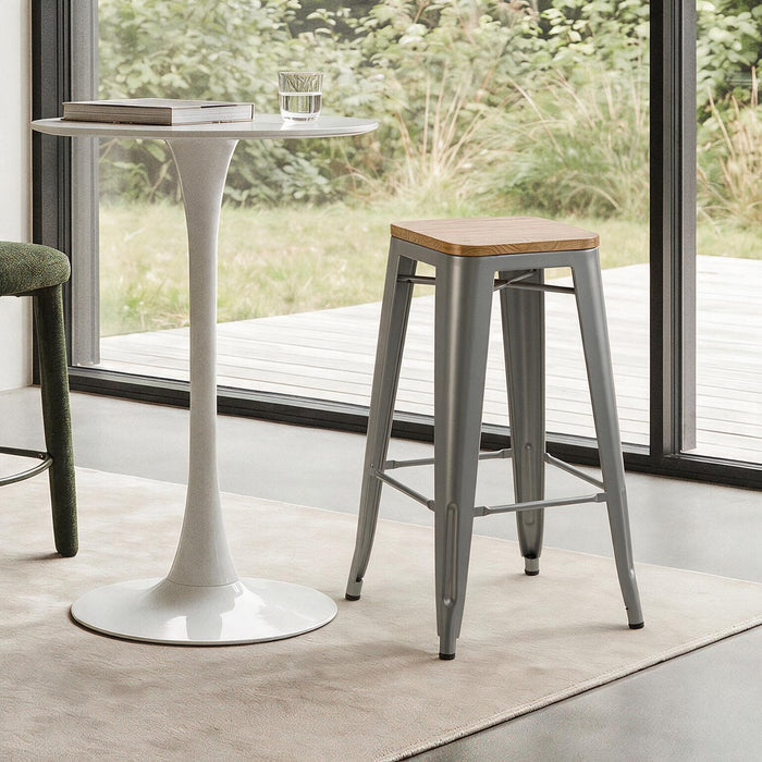 NASH - Tabouret de bar en métal et frêne naturel gris