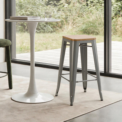 NASH - Tabouret de bar en métal et frêne naturel gris