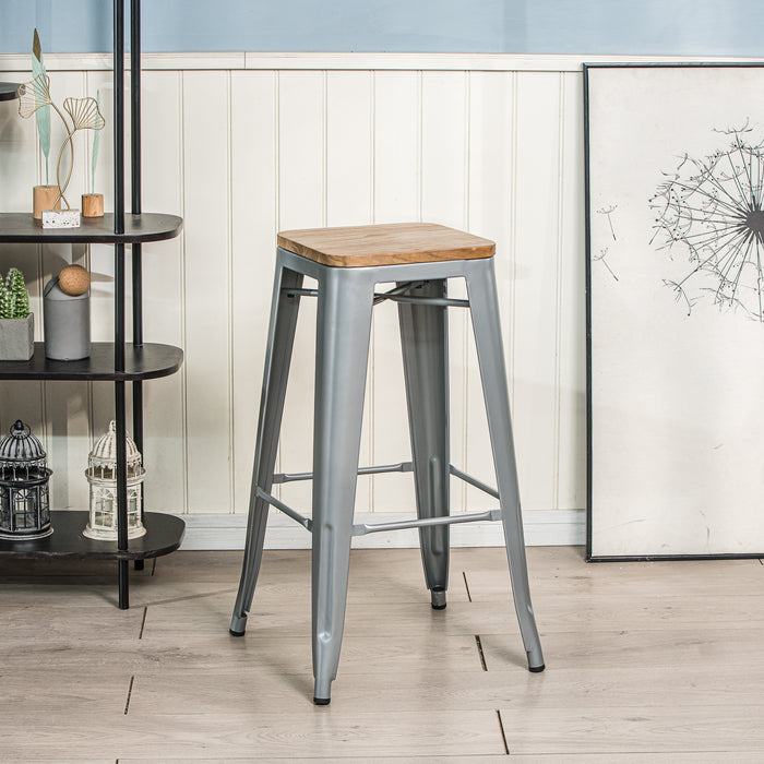 NASH - Tabouret de bar en métal et frêne naturel gris
