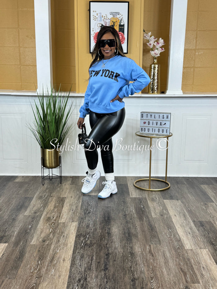 New York Sweatshirt Only up to 3XL (Carolina Blue/Black Print)