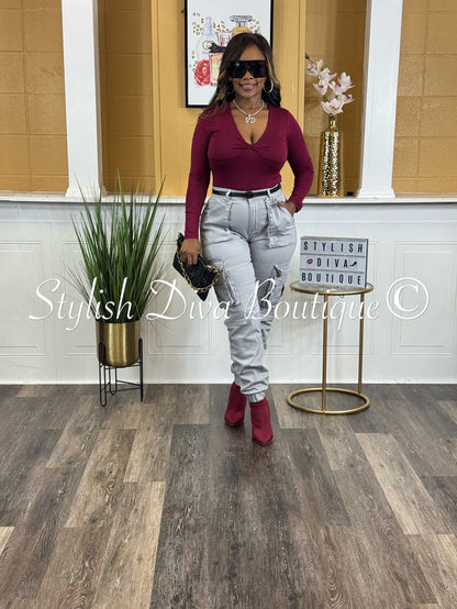 Nyla Sweetheart L/S Bodysuit (Burgundy)