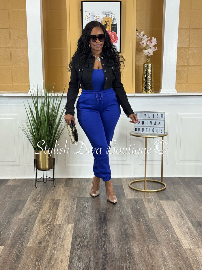 Onyx Vibes Cropped Denim Jacket (Black)