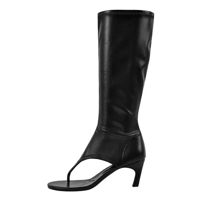 Open Toe Clip-On Zipper Knee High Sandals