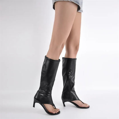Open Toe Clip-On Zipper Knee High Sandals
