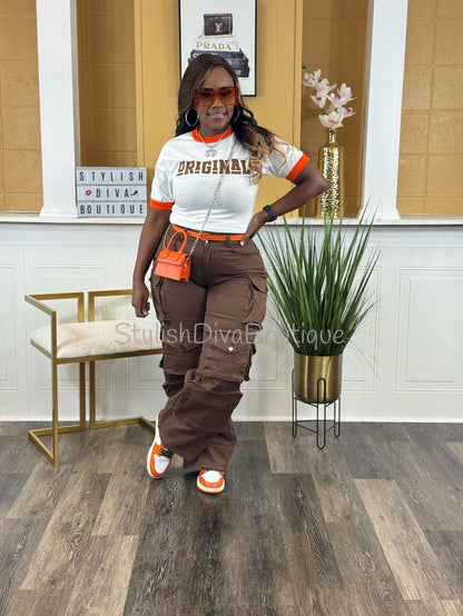 ORIGINAL Ringer Tee (White/Orange) (Brown Print)