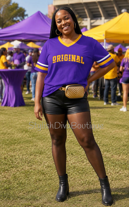 ORIGINAL Varsity Tee (Purple/Gold/White)