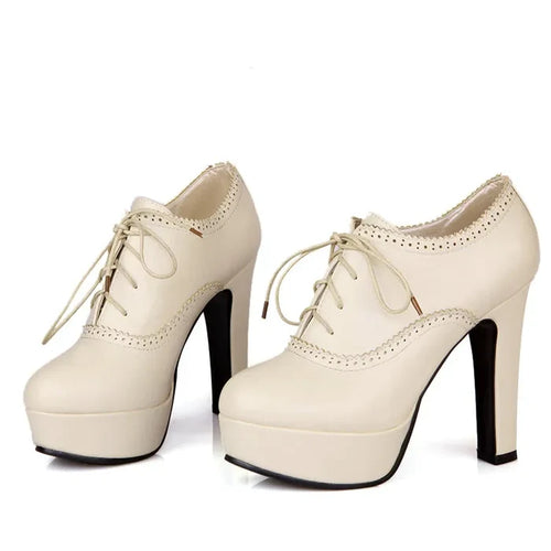 Oxford Lace Up Block Heel Boots