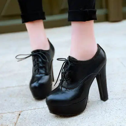 Oxford Lace Up Block Heel Boots