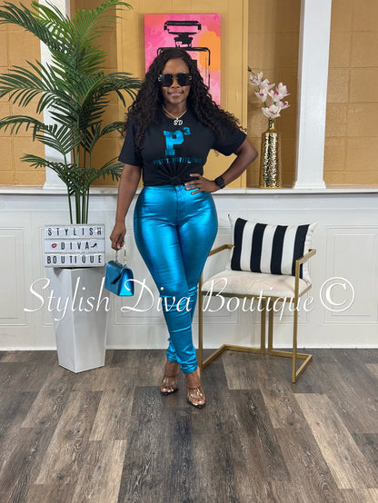 P-3 Pretty. Private. Paid. T-Shirt (Black/Turquoise Foil Print)