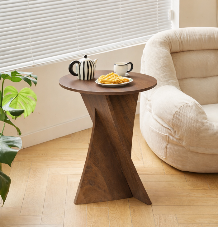 PATNA - Table d'appoint bout de canapé en bois de manguier foncé