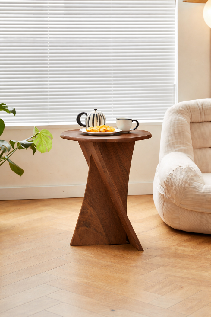 PATNA - Table d'appoint bout de canapé en bois de manguier foncé
