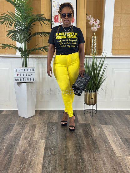 Places I Won't Be Going Graphic Tee (Black Shirt/Yellow Print)