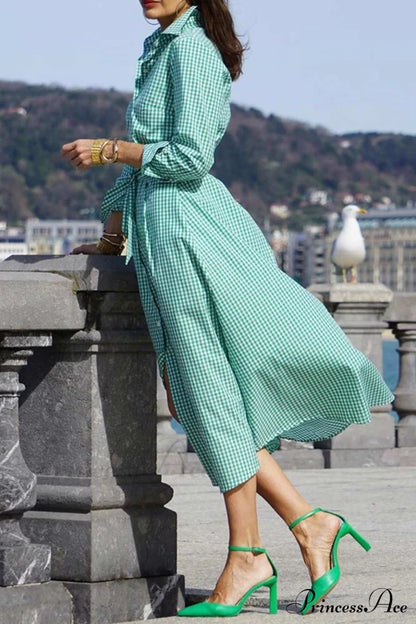 Tie-Waist Plaid Dress