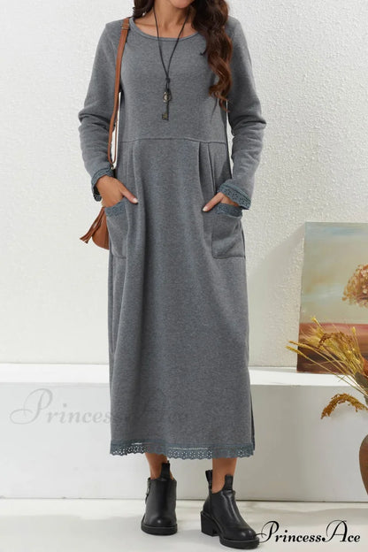 Pocketed Lacework Hem Dress